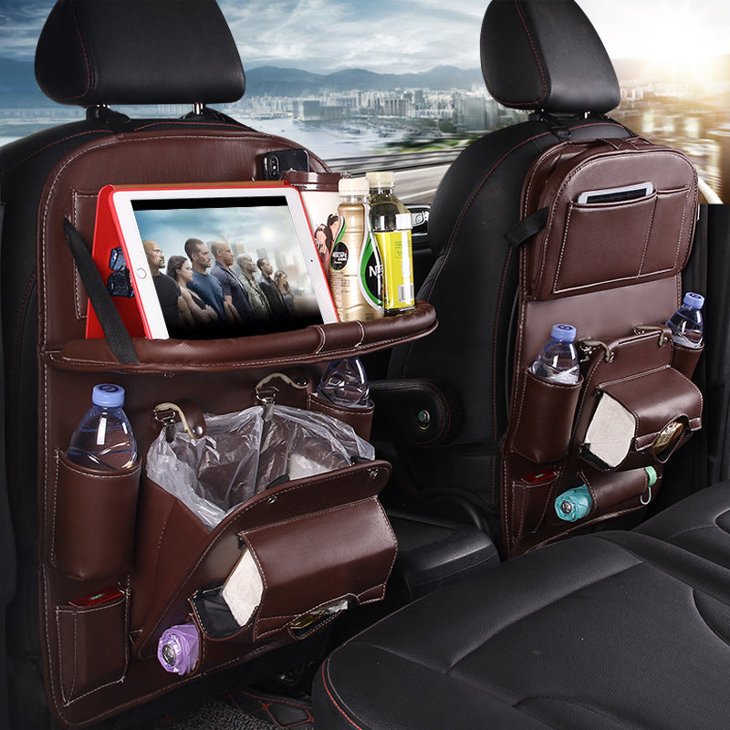 Premium PU Leather Car Seat Back Organizer & Tray – Waterproof & Multifunctional