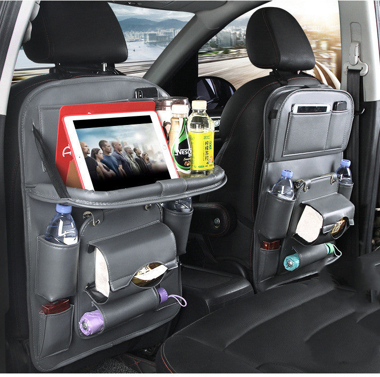 Premium PU Leather Car Seat Back Organizer & Tray – Waterproof & Multifunctional