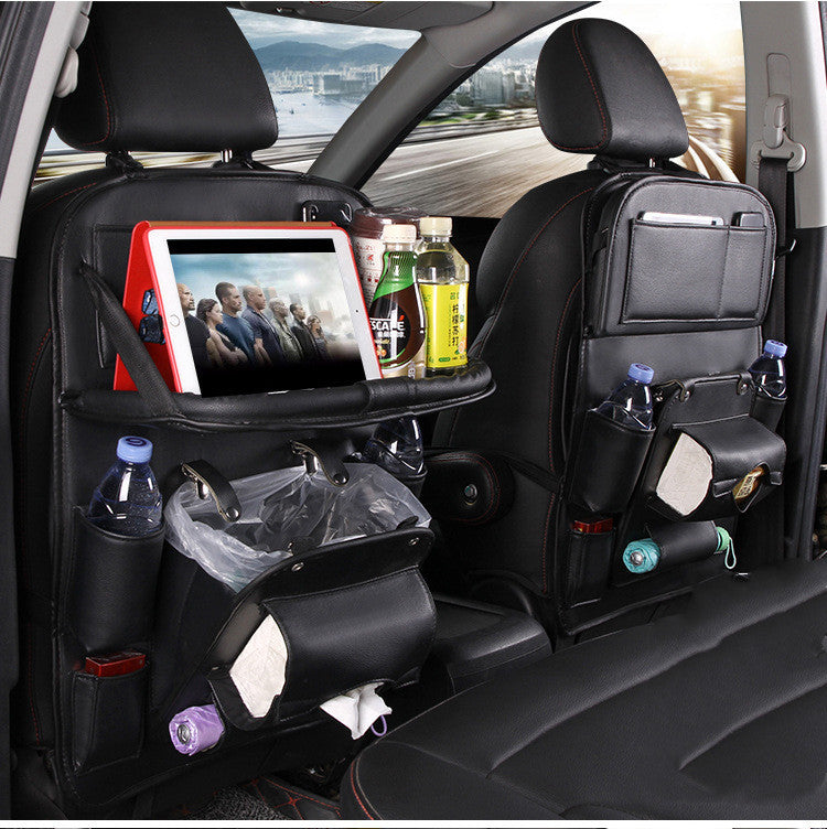 Premium PU Leather Car Seat Back Organizer & Tray – Waterproof & Multifunctional