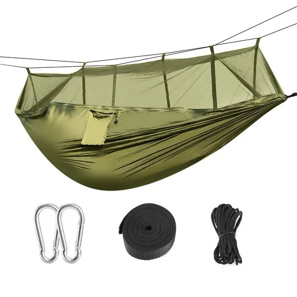 Portable Double Hammock with Mosquito Net for Camping & Hiking – 600 lbs Max