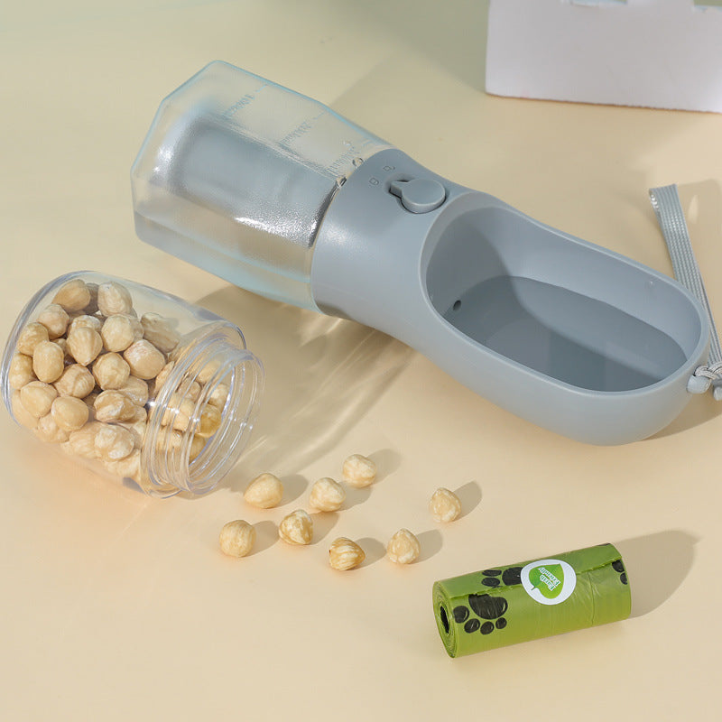 3-in-1 Dog Travel Bottle - Water, Food & Waste Bags in One Portable Design