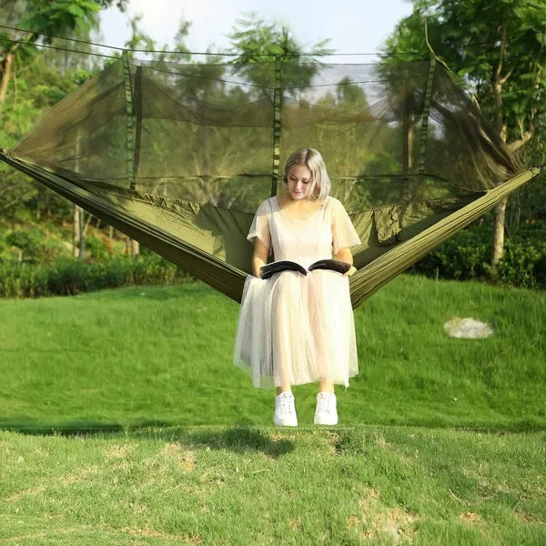 Portable Double Hammock with Mosquito Net for Camping & Hiking – 600 lbs Max