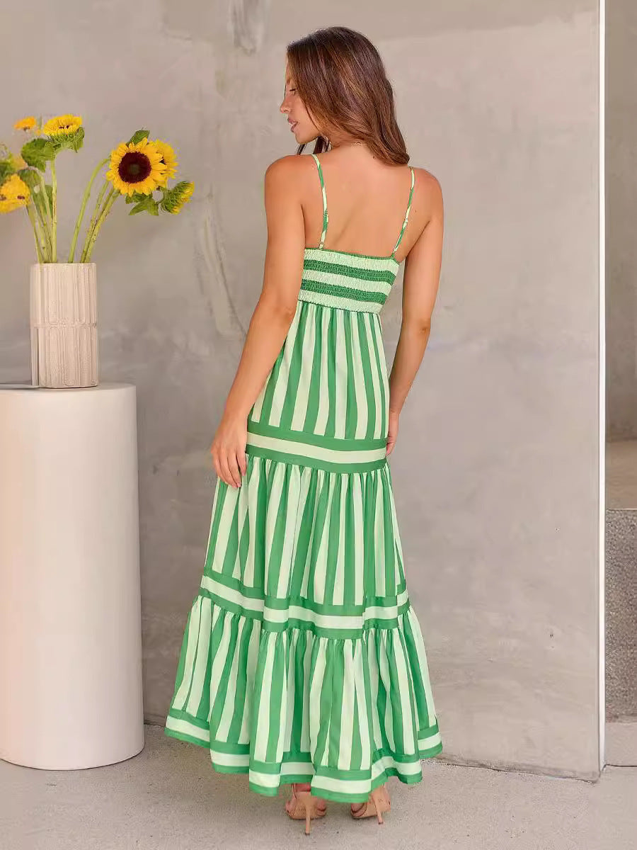 Breezy Striped Maxi Dress with Adjustable Straps and Pockets