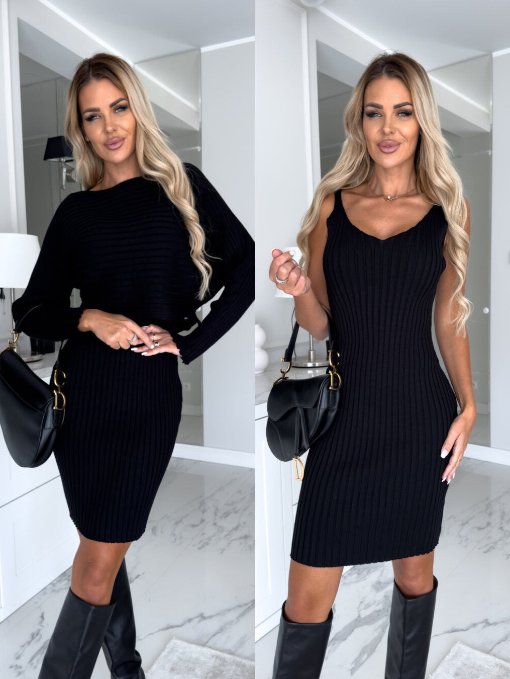 Chic 2-Piece Women's Set – Long-Sleeve Top & Bodycon Suspender Skirt